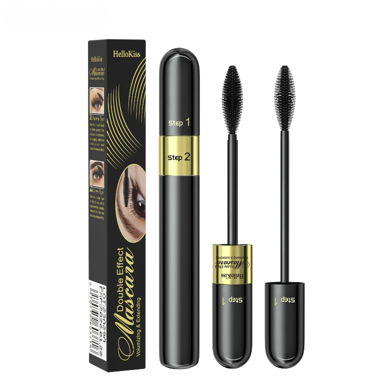 4D Mascara Double Effect Lengthen Curling Thick Eyelash Waterproof Long Lasting Lash Silk Fiber Lengthening Extension Makeup