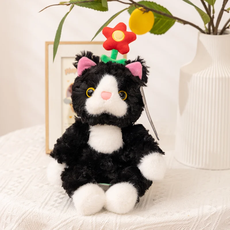 38 cm kawaii Zwarte Kat Knuffel Pop Schattig Met Kleine Bloem Kat Kussen Ins Zwarte Kat Knuffel Pop voor Jongen Meisje Brithday Gift
