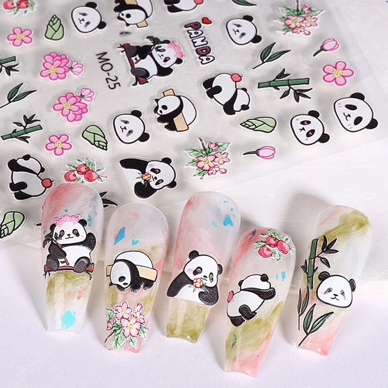 Pegatinas de Panda en relieve de dibujos animados para uñas, 1 piezas, decoración artística, calcomanías, accesorios para uñas para niños