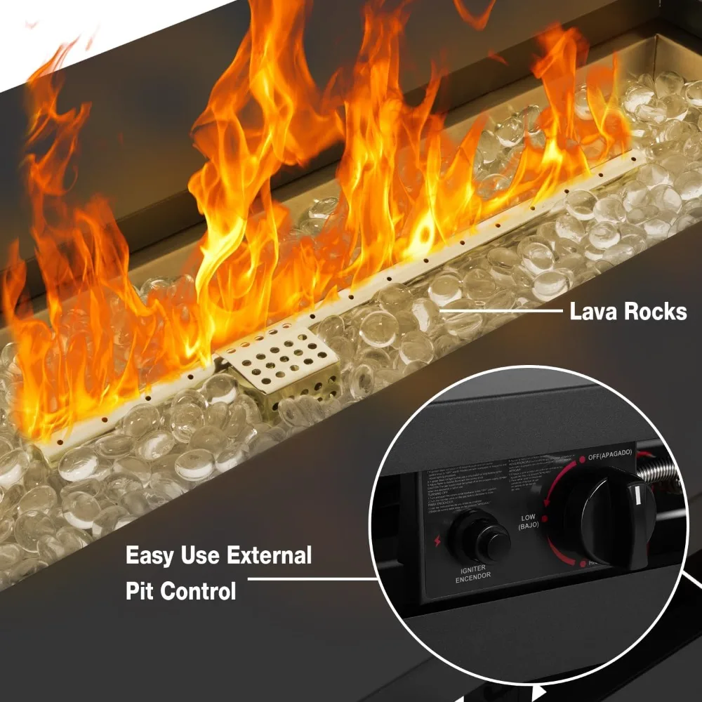 طاولة حفرة نار تعمل بالغاز مقاس 42 بوصة، حفر بروبان بقدرة 60000 وحدة حرارية بريطانية للخارج مع غطاء فولاذي وغطاء مقاوم للماء، 2 في 1 علامة تبويب Firepit