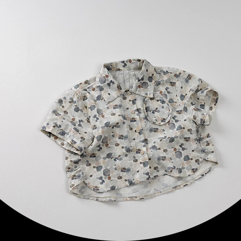 

Children's Floral Printed Shirt 2025 Summer Short Sleeve Top for Boys and Girls Baby