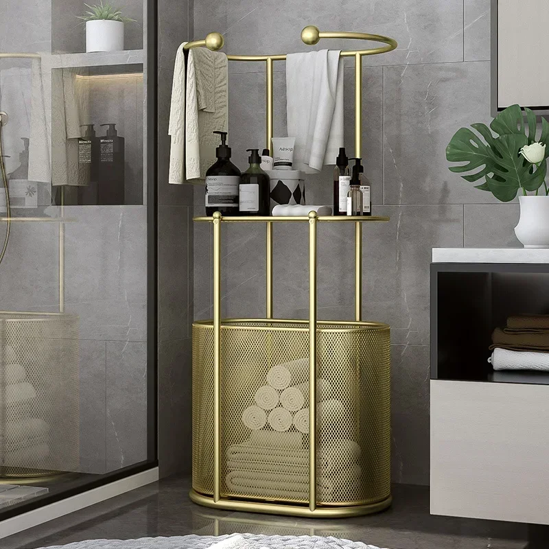 Nordic Dirty Clothes Basket Bathroom Shelf Toilet Light Luxury Rack Home Towel Stand Without Punching Hole Modern Laundry