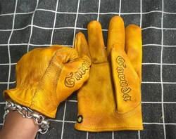 New Genuine Leather Retro Motorcycle Gloves Full Finger Touch Screen Knuckle Protection Racing Riding Motorcycle Gear