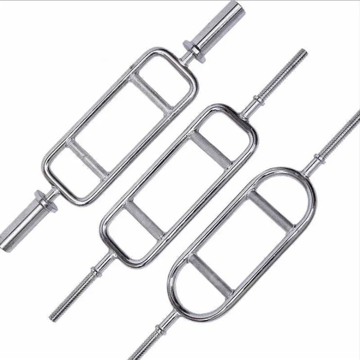 OB34 Triceps Bar Solid Steel Gym Barbell for Shrug Deadlift Hex Trap with Spring Collars Free Weights for Weight Lifting