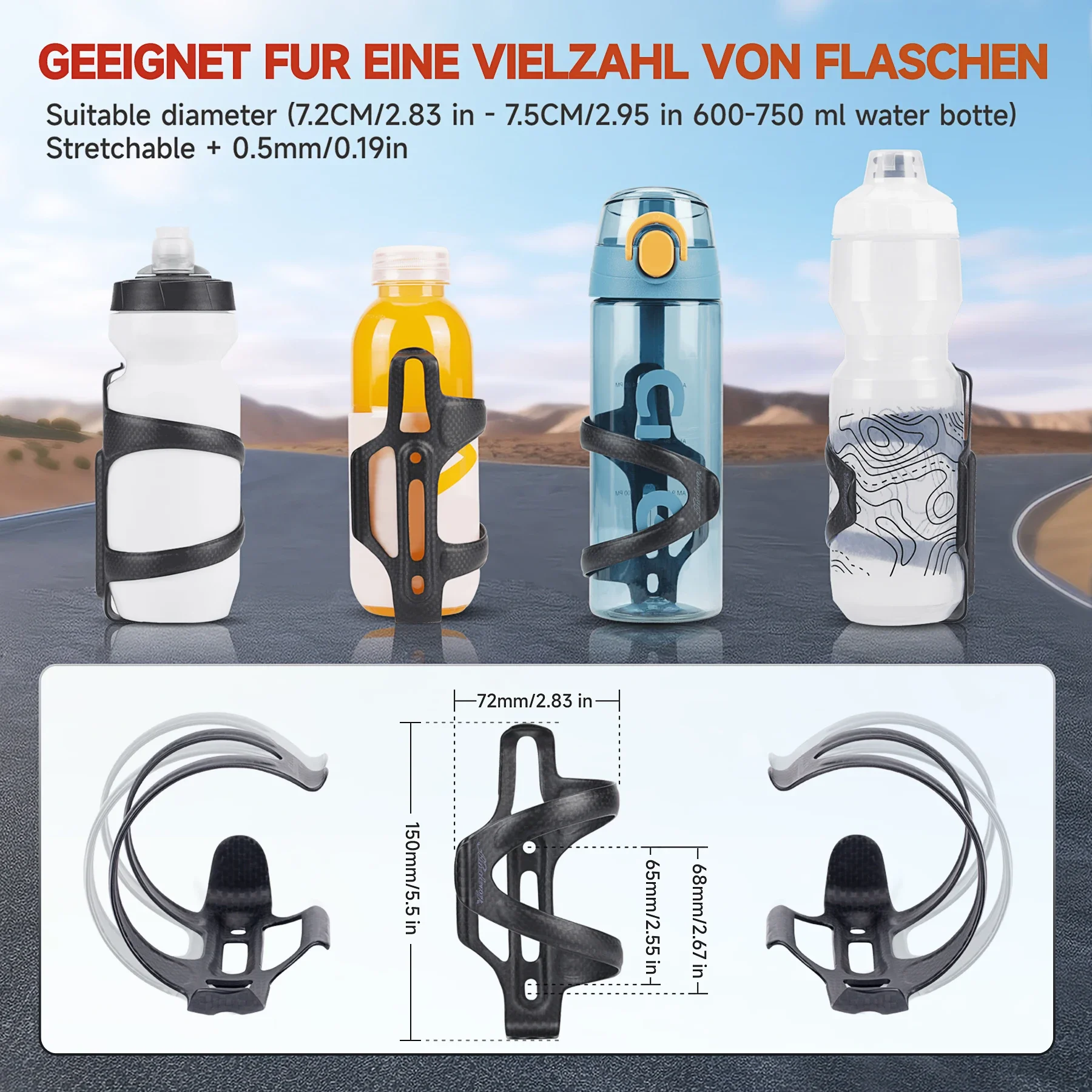 Carbon Side Load Bicycle  Water Bottle Cage Mountain Road Bike Water Bottle Holder, Matte Black, Weight (22±2g) image 6