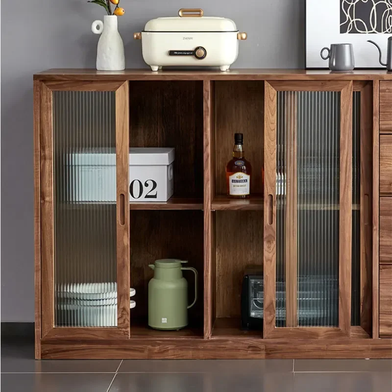 Nordic solid wood black walnut side cabinet modern simple white oak cherry wood side cabinet glass storage wine