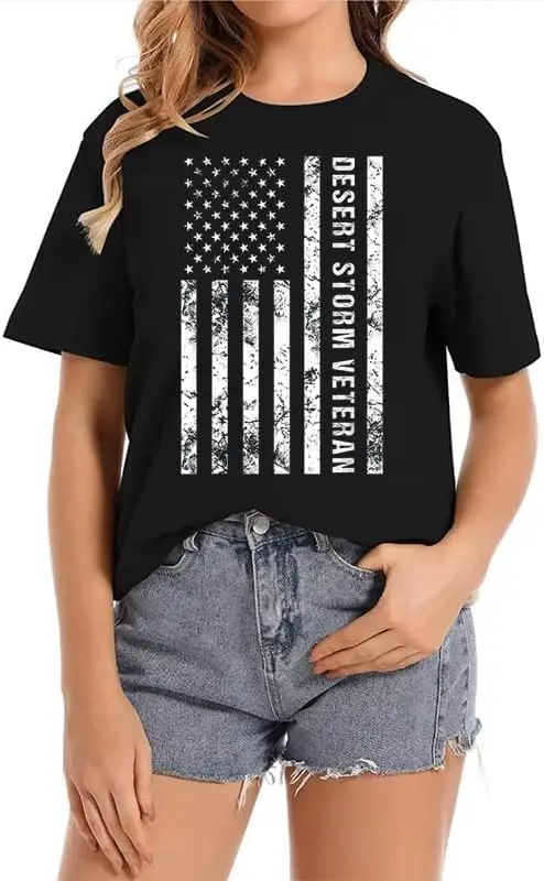 Desert Storm Veteran Crew Neck Casual Short Sleeve Vintage Summer Graphic T-Shirt for Women