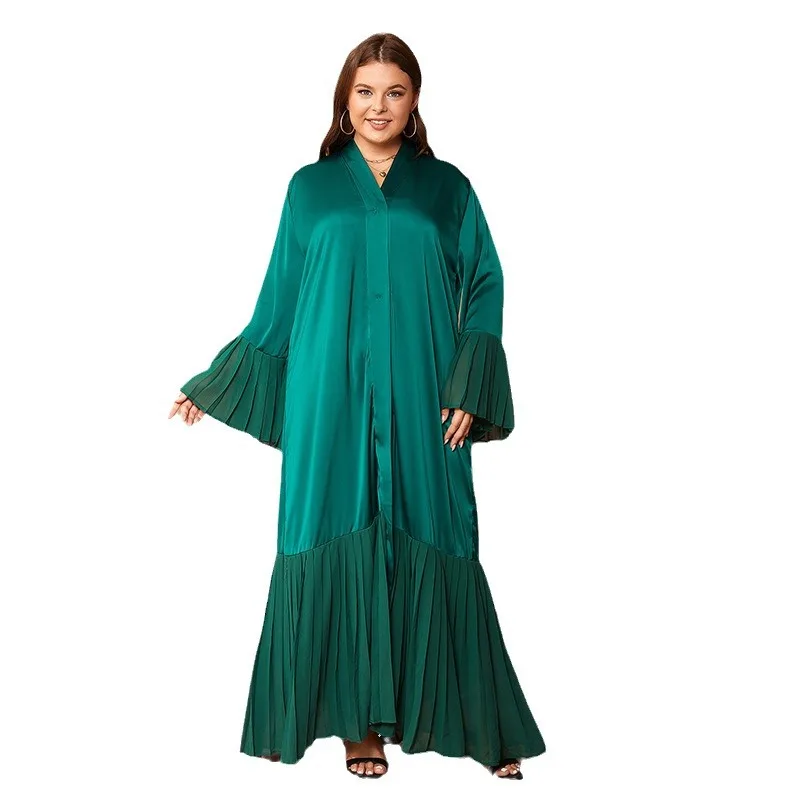 

African Dresses for Women Autumn Elegant 2024 African Long Sleeve V-neck Green Plus Size Long Maxi Dress Muslim Fashion Abaya