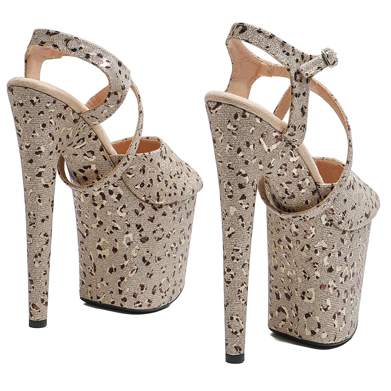 Leecabe  8Inch/20cm  Leopard  Glitter  upper  Platform  High Heels party Sandals  stripper heel Pole Dance Shoes