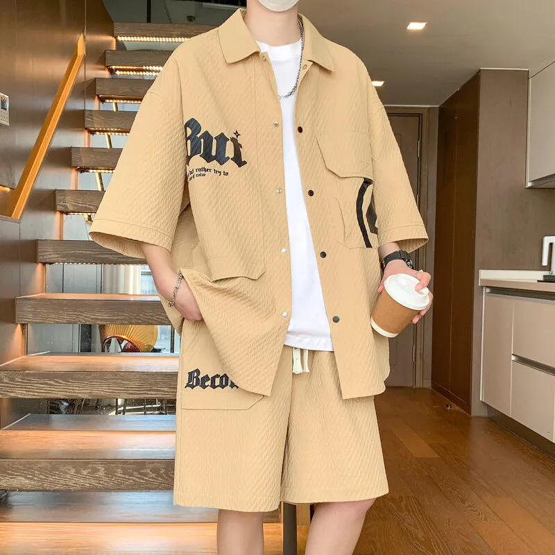 2025 Summer High quality Men's Fashion Casual trend single breasted shirt + shorts men's suit