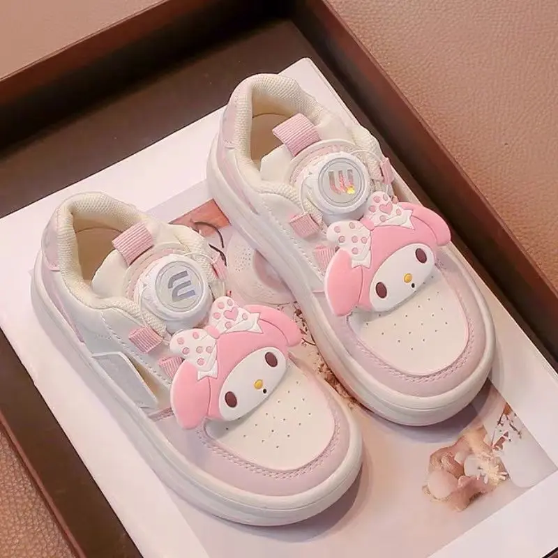 Sanrio Girls Sneakers Cartoon My Melody Rotary Button Style Children's Breathable Kuromi Casual Shoes Wear Resistant Sole New