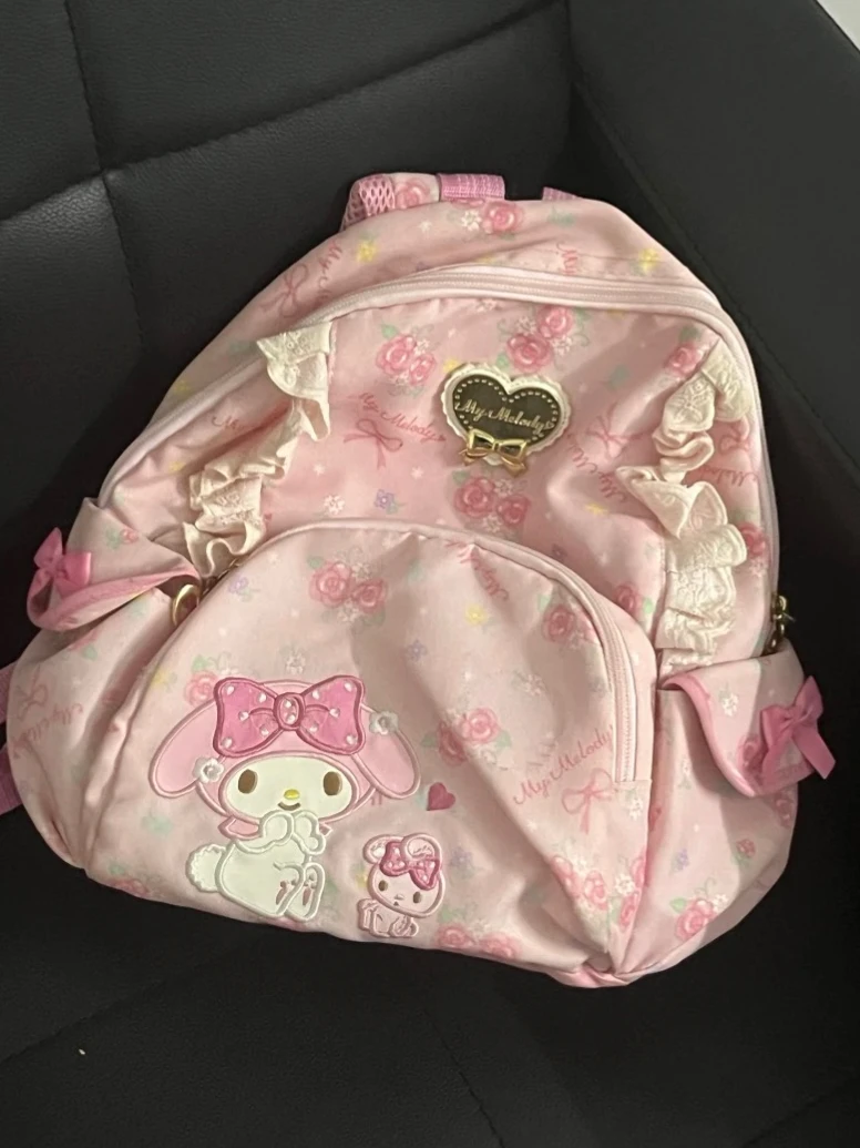 New My Melody Sanrio Sweet and Cute Girl Heart Backpack Y2k Cartoon Schoolbags Fragmented Flower Zipper Backpack for Women