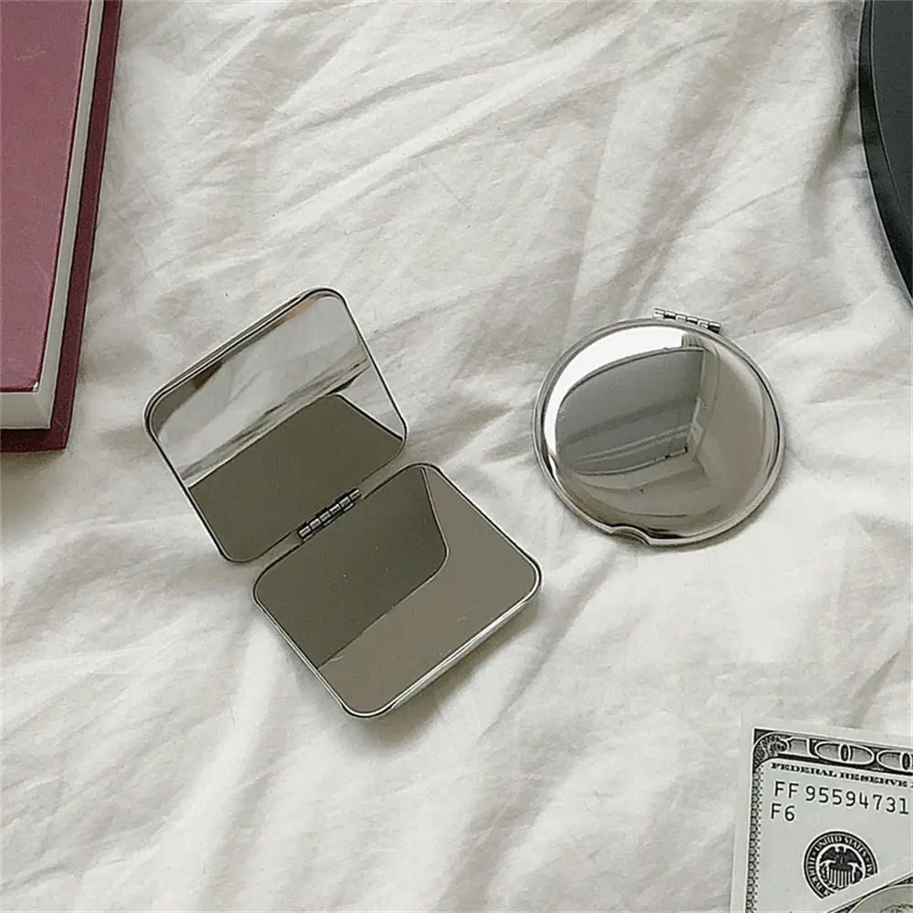 Stainless Steel Makeup Mirror Double-sided Hand Pocket Cosmetic Mirror Various Shapes Mini Small Folding Mirror Cosmetics Tools