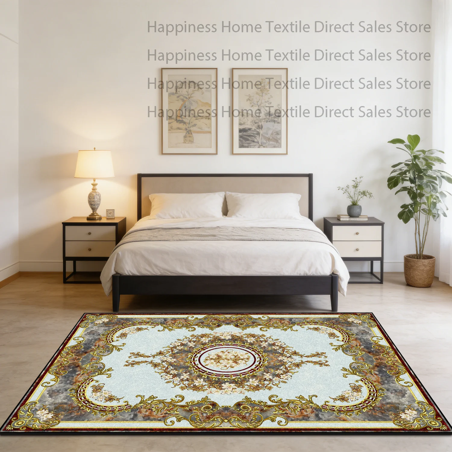 European Style Classical Luxury Bedroom Carpet Decoration Home Washable Non-slip Parlor Dining Room Rug Soft Study Floor Mats