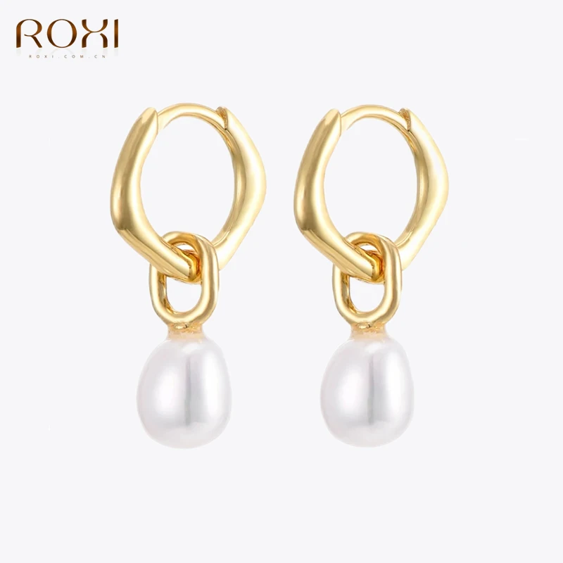 Roxi bohemia pérolas brinco de argola para mulheres 925 prata esterlina jóias de casamento pendientes plata 925 brincos de pérola longa gota