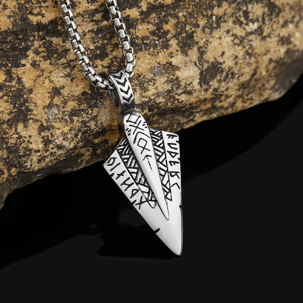 Trendy Simple Viking Arrowhead Pendant Chain for Men Vintage Stainless Steel Nordic Rune Spear Necklace Amulet Jewelry Wholesale