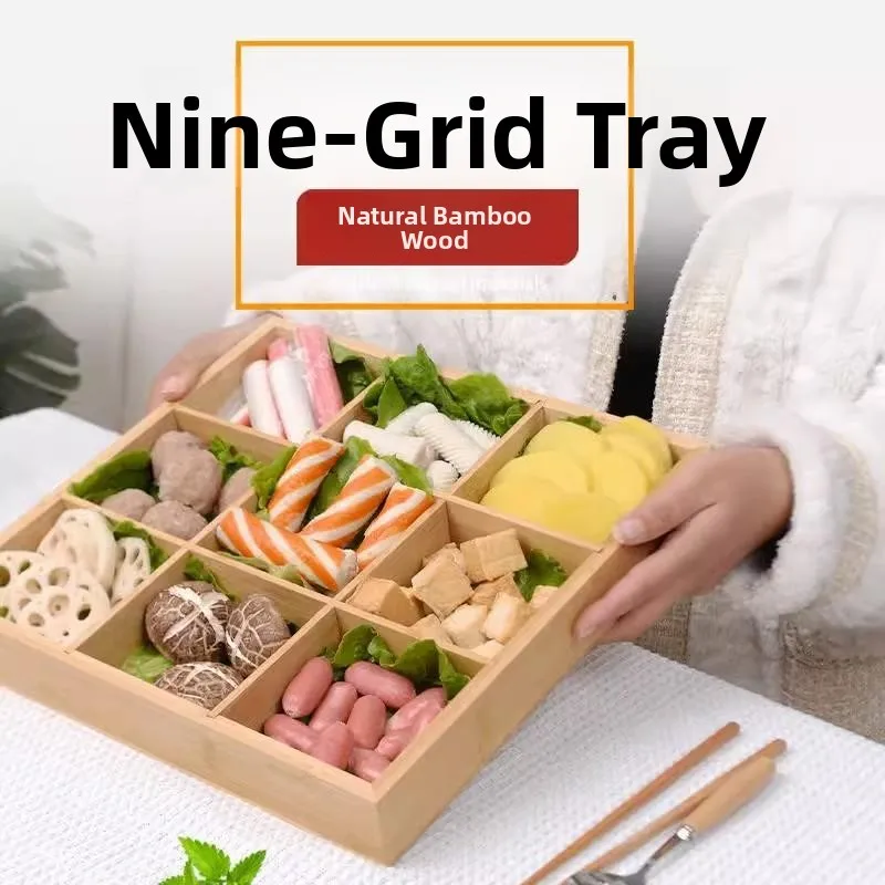 Creative Nine Grids Bamboo Dinnerware Fruit Tray Dessert Dim Sum Nut Box Hot Pot Vegetable Platter Home Use Plate