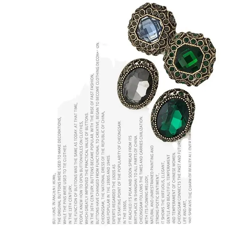 6pcs Square Large Rhinestone Metal Buttons, Oval Crystal Buttons, Colorful Buttons for Tweed Coat, Fur Coat & Jacket Decor