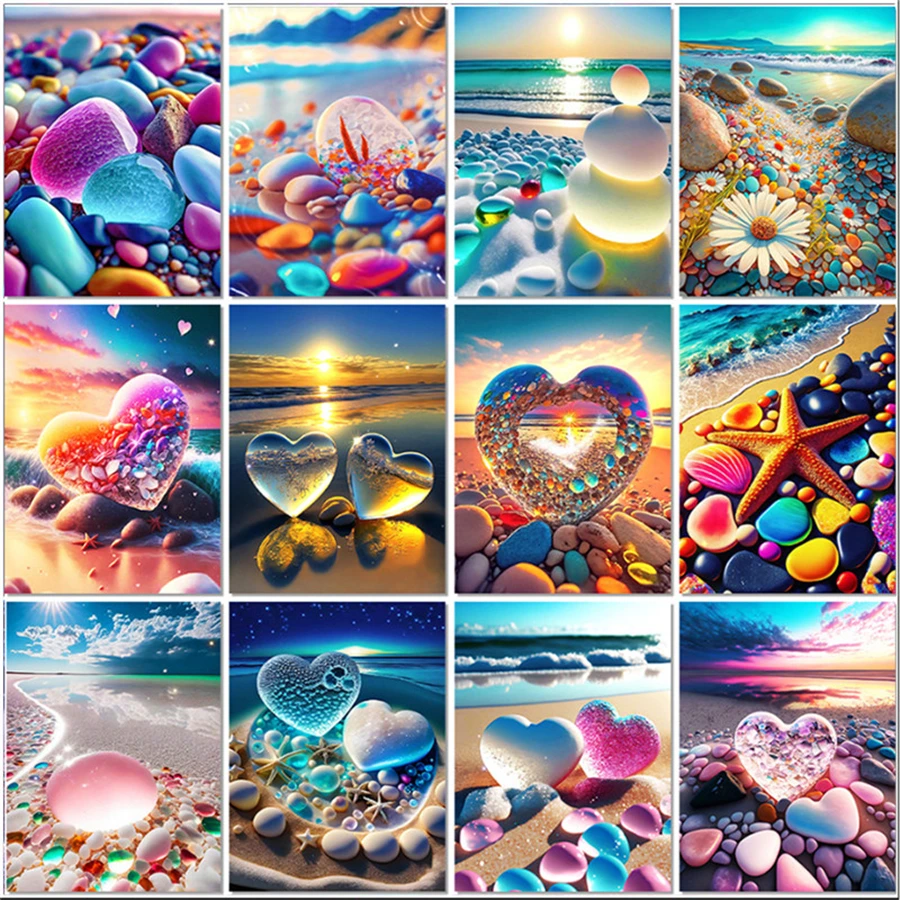 5D DIY Diamond Painting Color Love Stone Diamond Embroidery Seaside Scenery Mosaic Cross Embroidery New Handmade Home Decoration