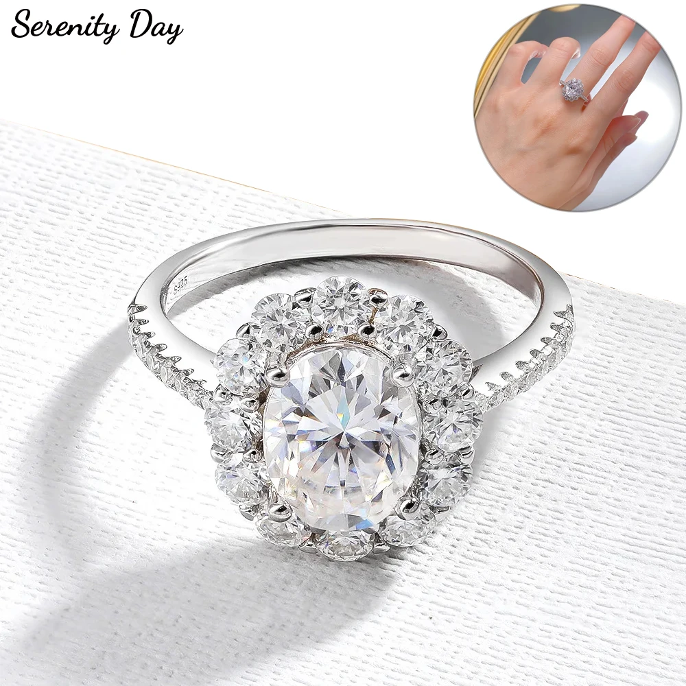 

Serenity 3ct D Color Oval Cut Moissanite Rings Women Wedding Bridal 100% S925 Sterling Silver Plated 18K Eternity Rings Jewelry