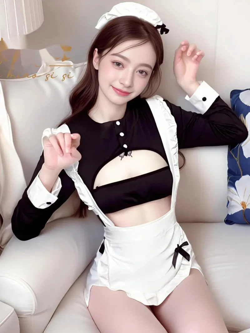 Sweet Fashion Women Tank Mini Dress 2024 New Tops Korean Mischies Temptation Uniform Sexy Sexy Maid Dress Elegant E95E