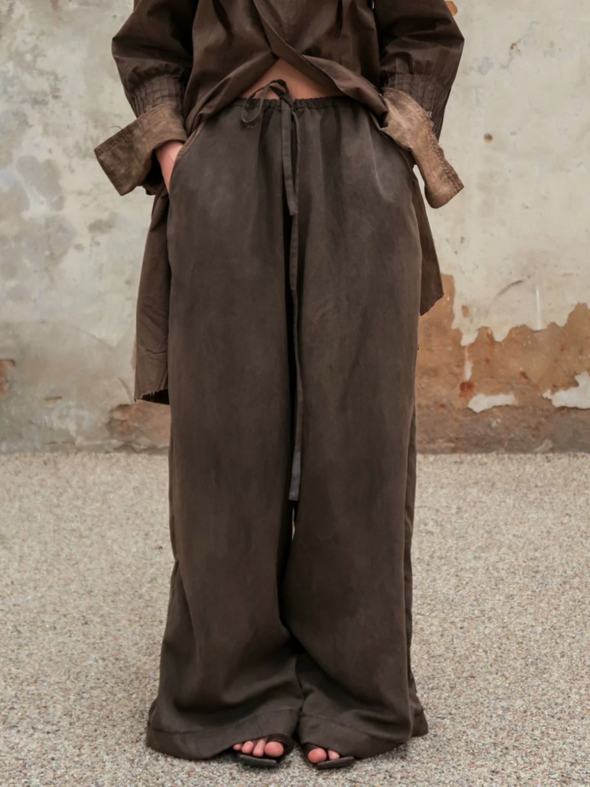 

Loose Fit Wide Leg Pants Plant Dye Dstring Linen Casual Trousers Original Sle l Waist ket Detail