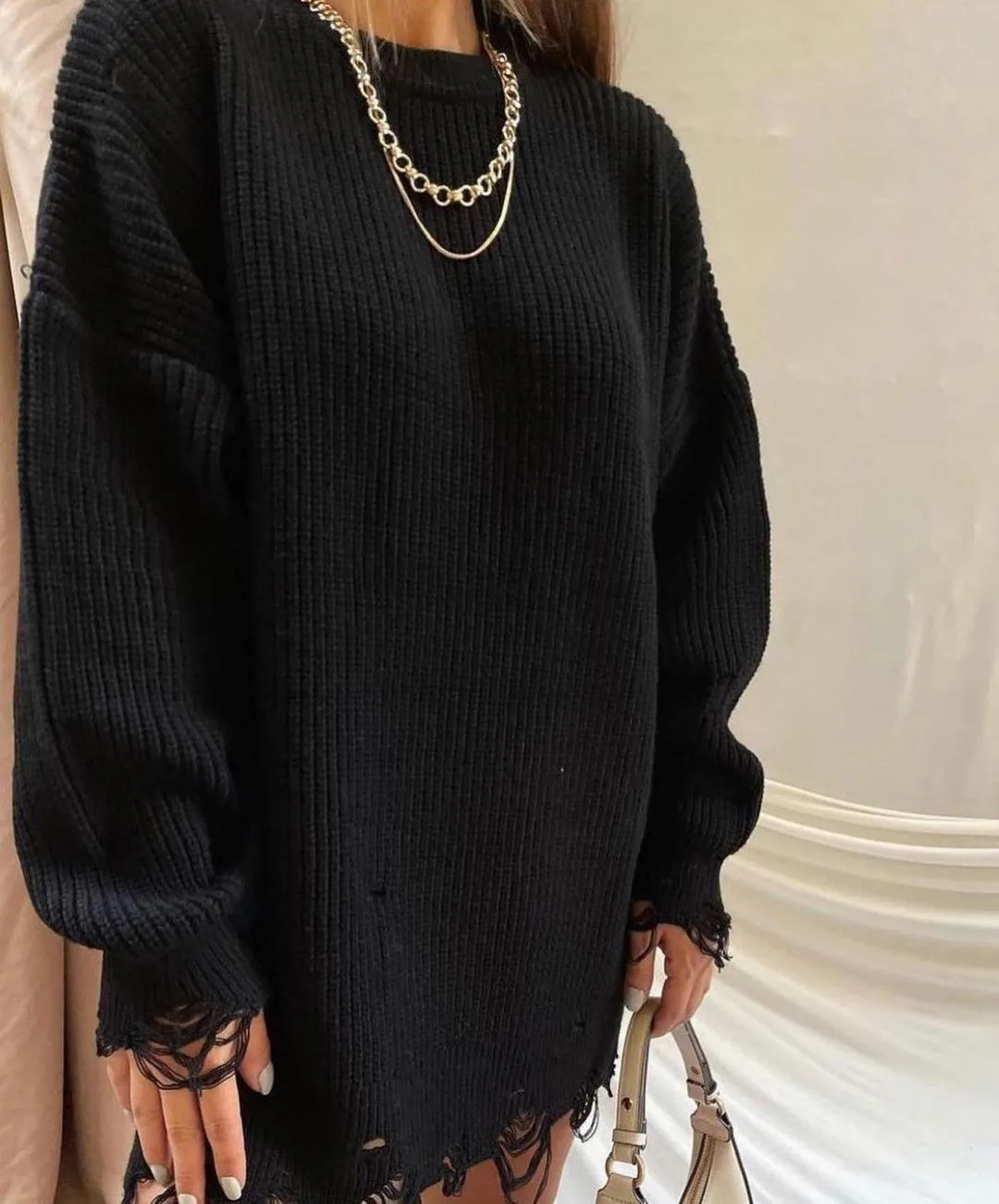 Autumn Winter Streetwear Ripped Hole Women Knitted Sweaters Pullovers Long Sleeve Solid Color Loose Aesthetic Sweater y2k Women