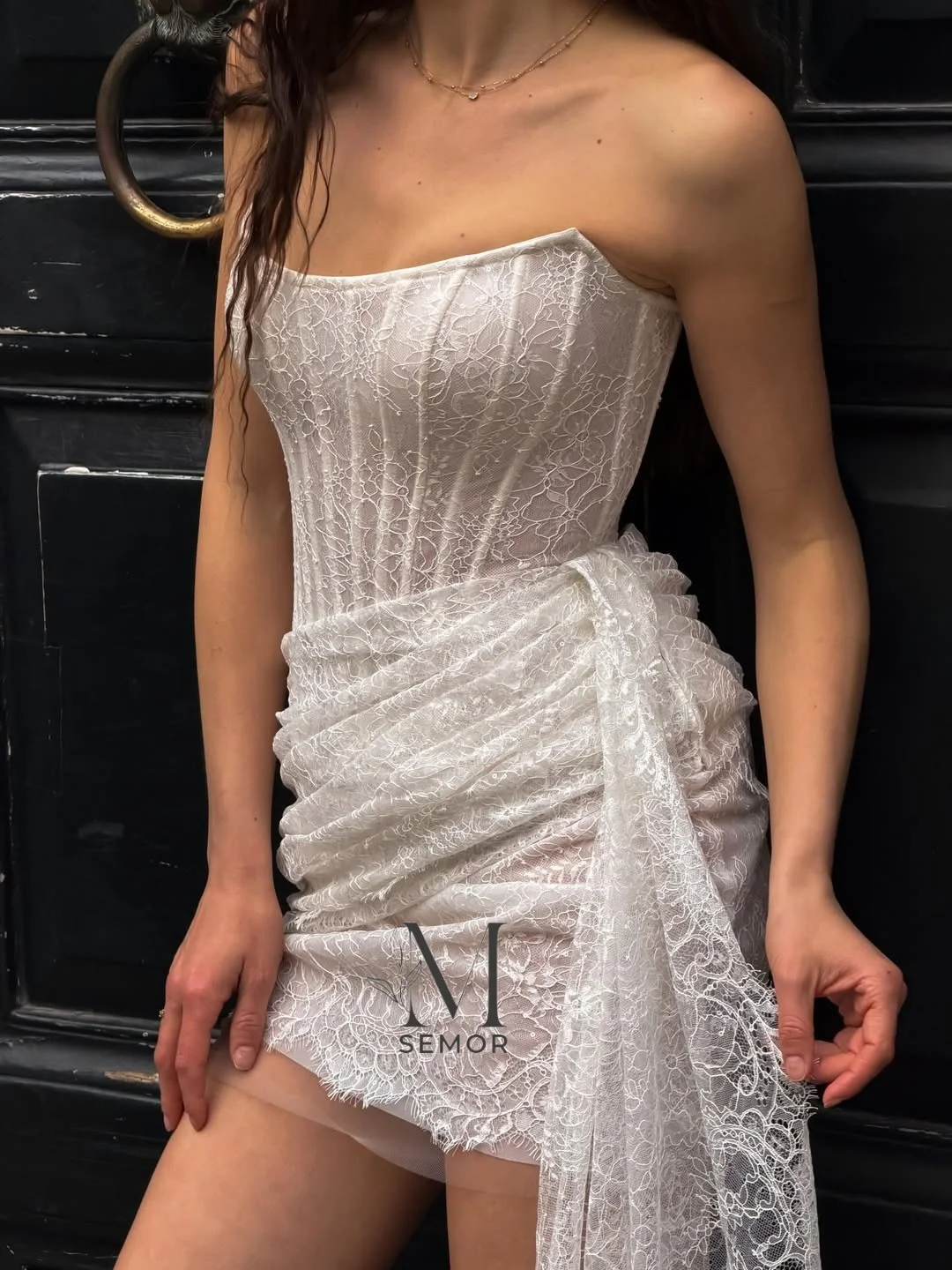 Semor Customized Charming Short Wedding Dress 2026 Exquisite Lace Strapless Sleeveless Mini Sheath Pleat Vestidos De Novia