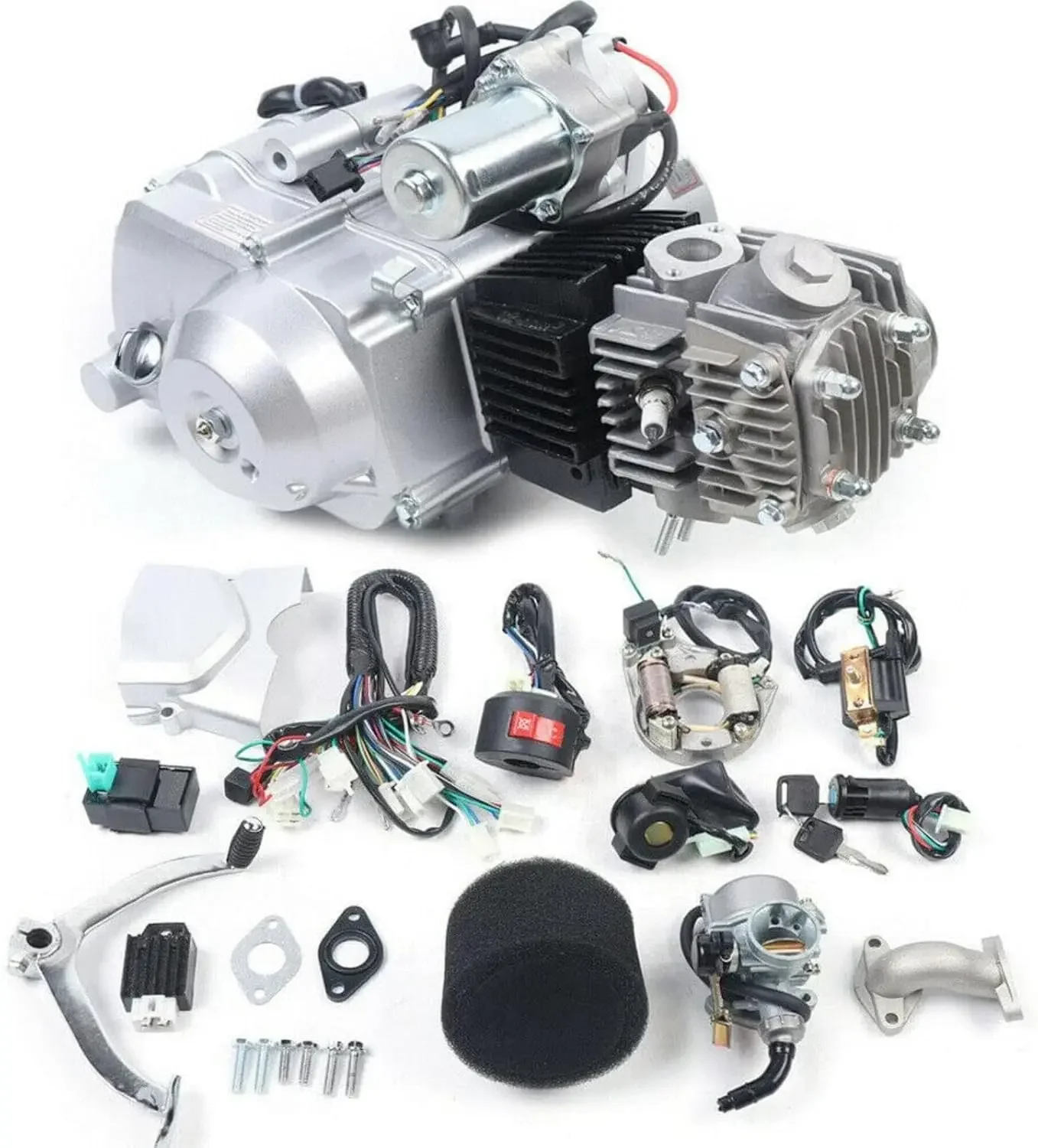 

125Cc 4-Stroke Semi Auto Engine Motor 3 Speed Go Kart Engine Motor Reverse w/Wiring Harness for ATV Quad Bike Buggy Pit ATV ATC7