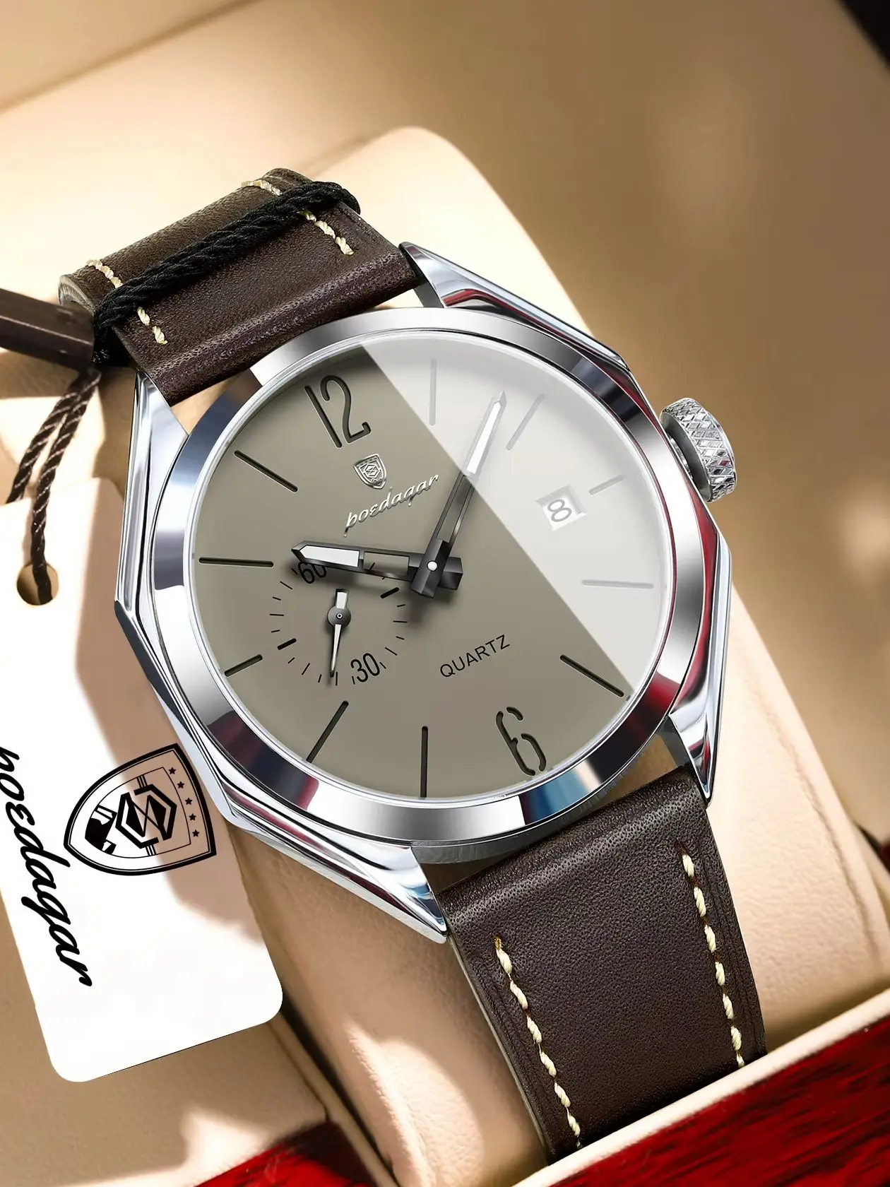 POEDAGAR Top-Mode Herrenuhr Leder Datum Quarz Business Herren Armbanduhr Wasserdicht Leuchtend Casual Herrenuhren Reloj Hombre