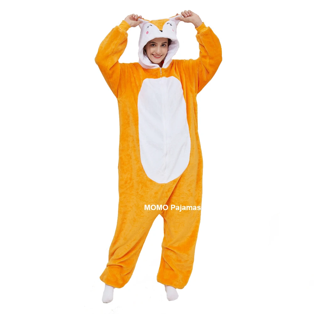 

Fox Onesie Flannel Animal Bodysuit Anime Jumpsuit Women/Men Adult Halloween Cosplay Costume One-piece Pajamas Christmas for Kids