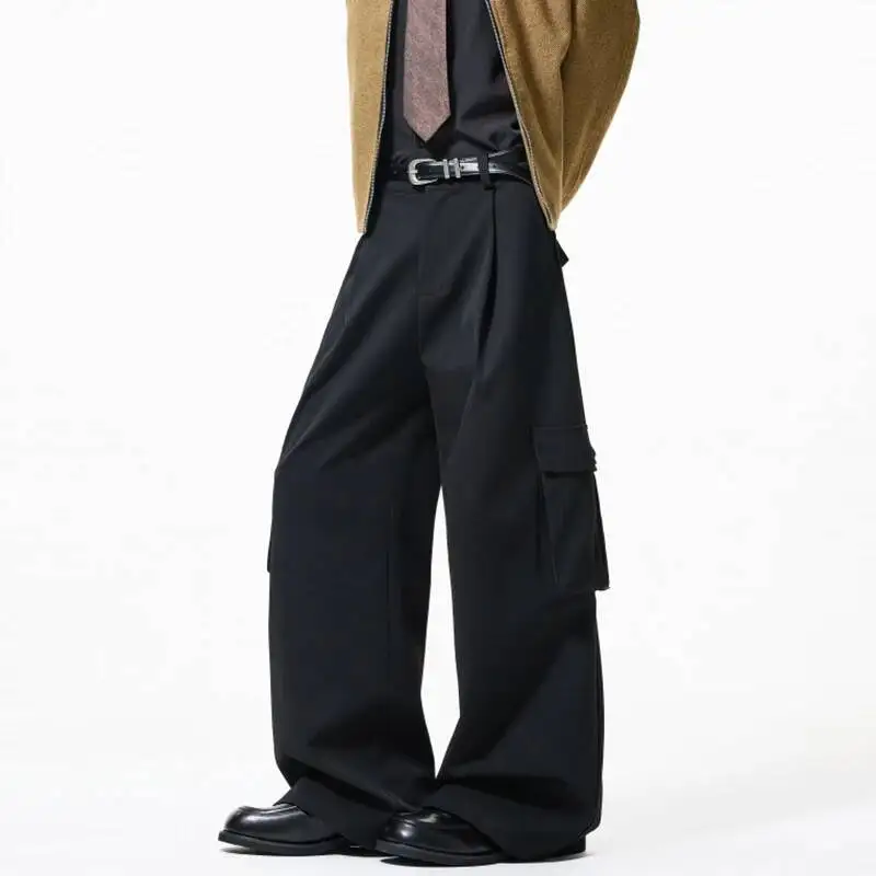 LUZHEN 2026 New Fashion Simple Loose Multi Pockets Design Cargo Trousers Men's Handsome Straight Wide Leg Casual Pants JY7781