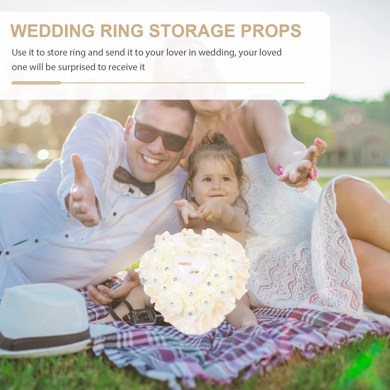 

Heart Shaped Wedding Ring Holder Blue Sky Color Rhinestone Plastic Foam DIY Bridal Supplies Romantic Rose Flower Ring Pillow