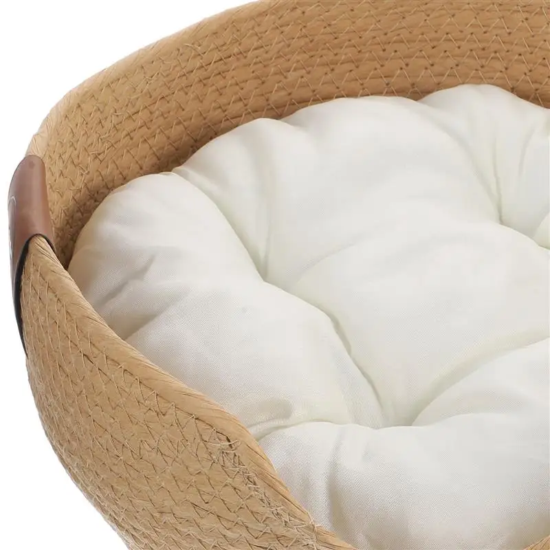 Rattan Woven Pet Cat Bed With Cushion Soft Warm Comfortable Sleeping Basket For Cats Four Seasons Puppy Kitten Bed NEW 2024