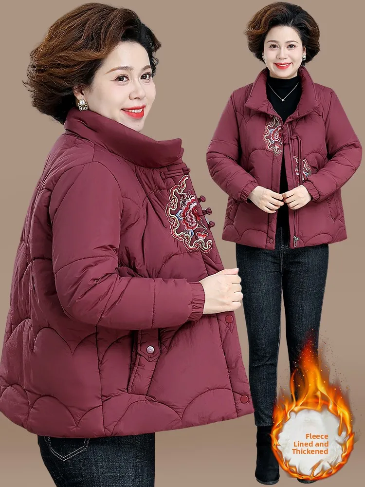 

Модная зимняя хлопковая куртка для женщин с утепленной флисовой подкладкой, пуховик для женщин среднего и старшего возраста