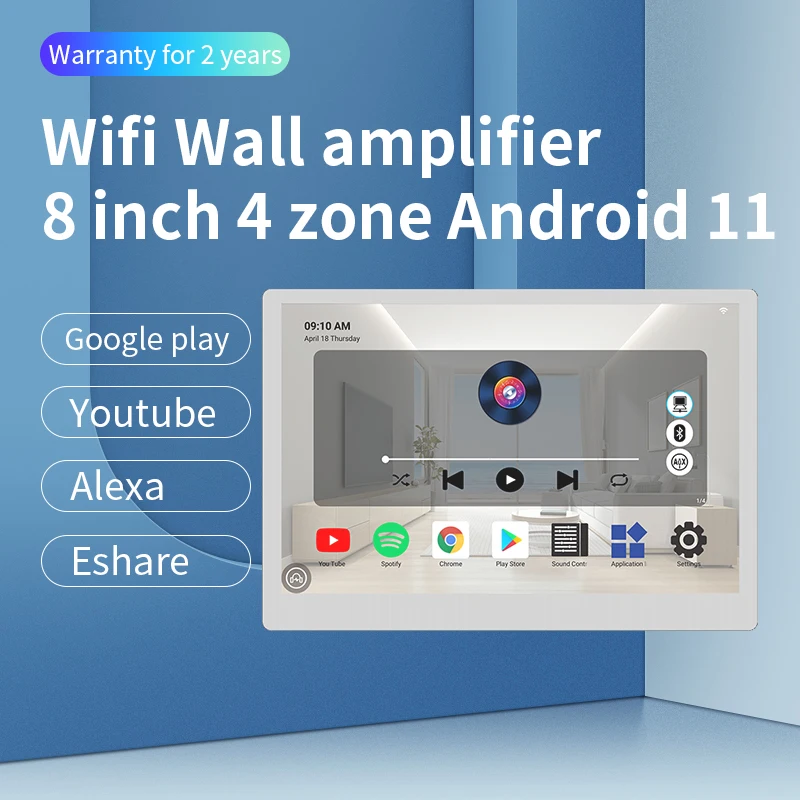 8inch android 11 wifi 4 zones 8 speakers outputs bluetooth audio music system  wireless wall amplifier panel