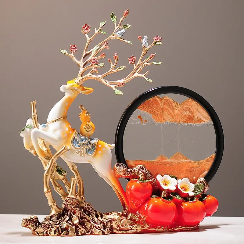 Creative Quicksand Painting Hourglass Ornament Persimmon Wishes Home Decor for Living Room Entrance Bedside Table TV Cabinet