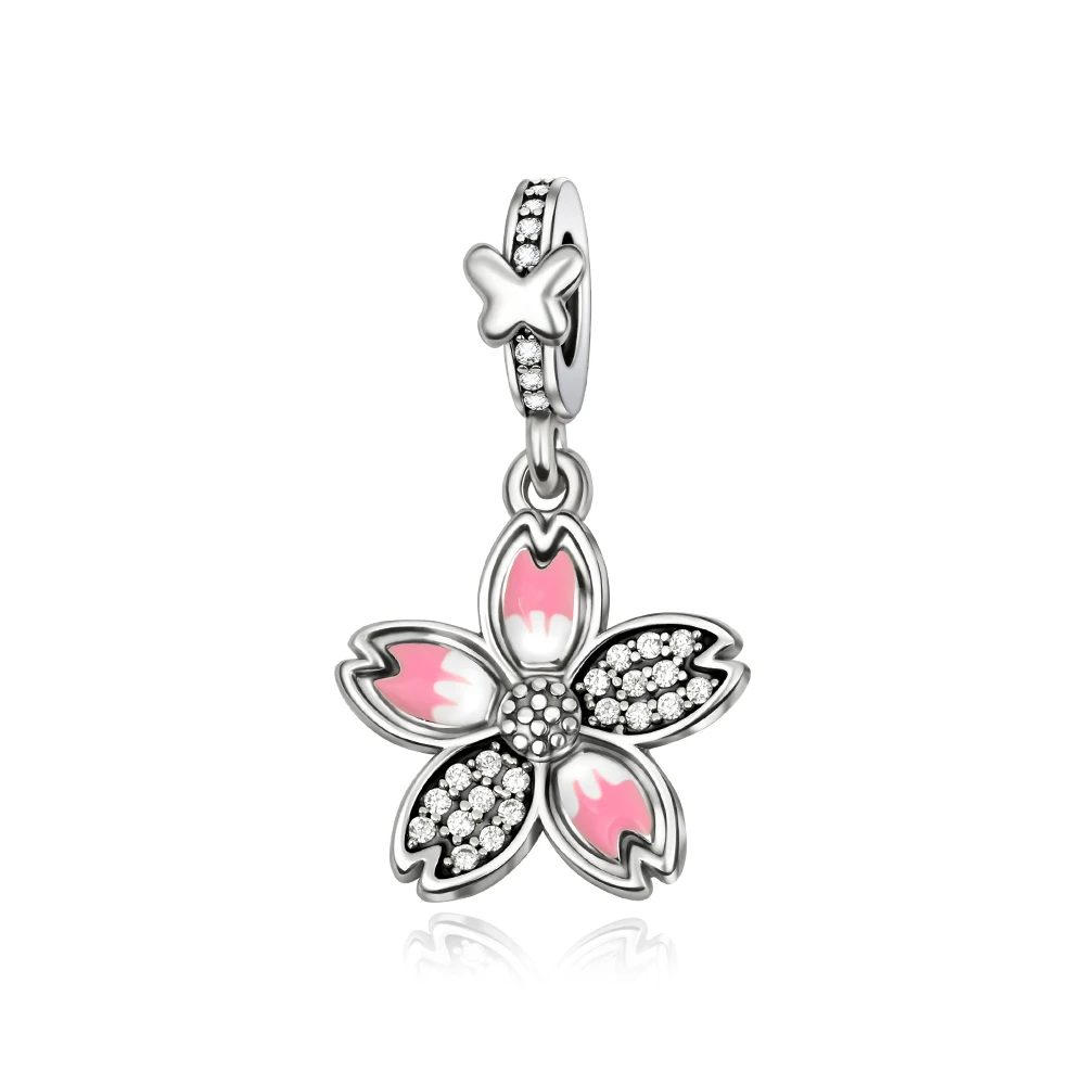 

Ahthen 925 Sterling Silver Hot Sale Beads Cherry Blossoms Charm fit Snake Chain Bracelets Necklaces for Women Jewelry Making