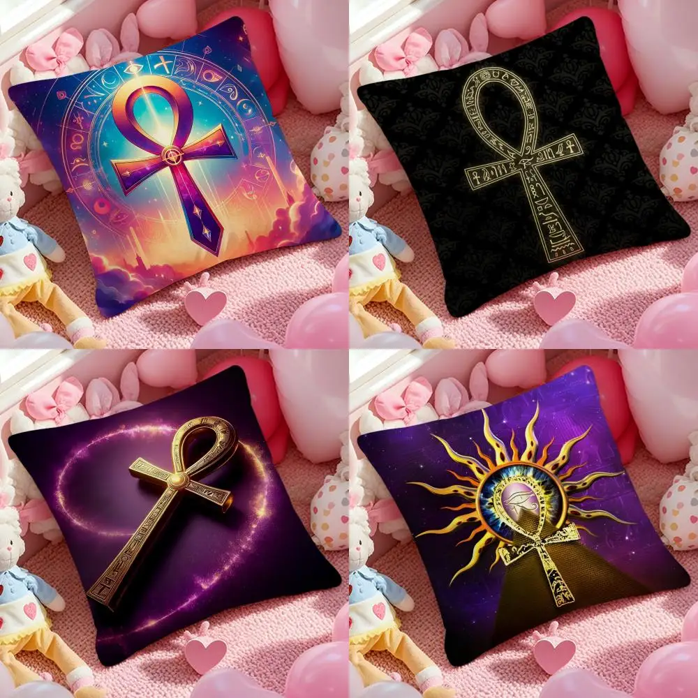 Ankh Cross Symbol Cushion Cover Anti-dustmite Pillowcase Invisible zipper silky short plush Sofa cushion cover