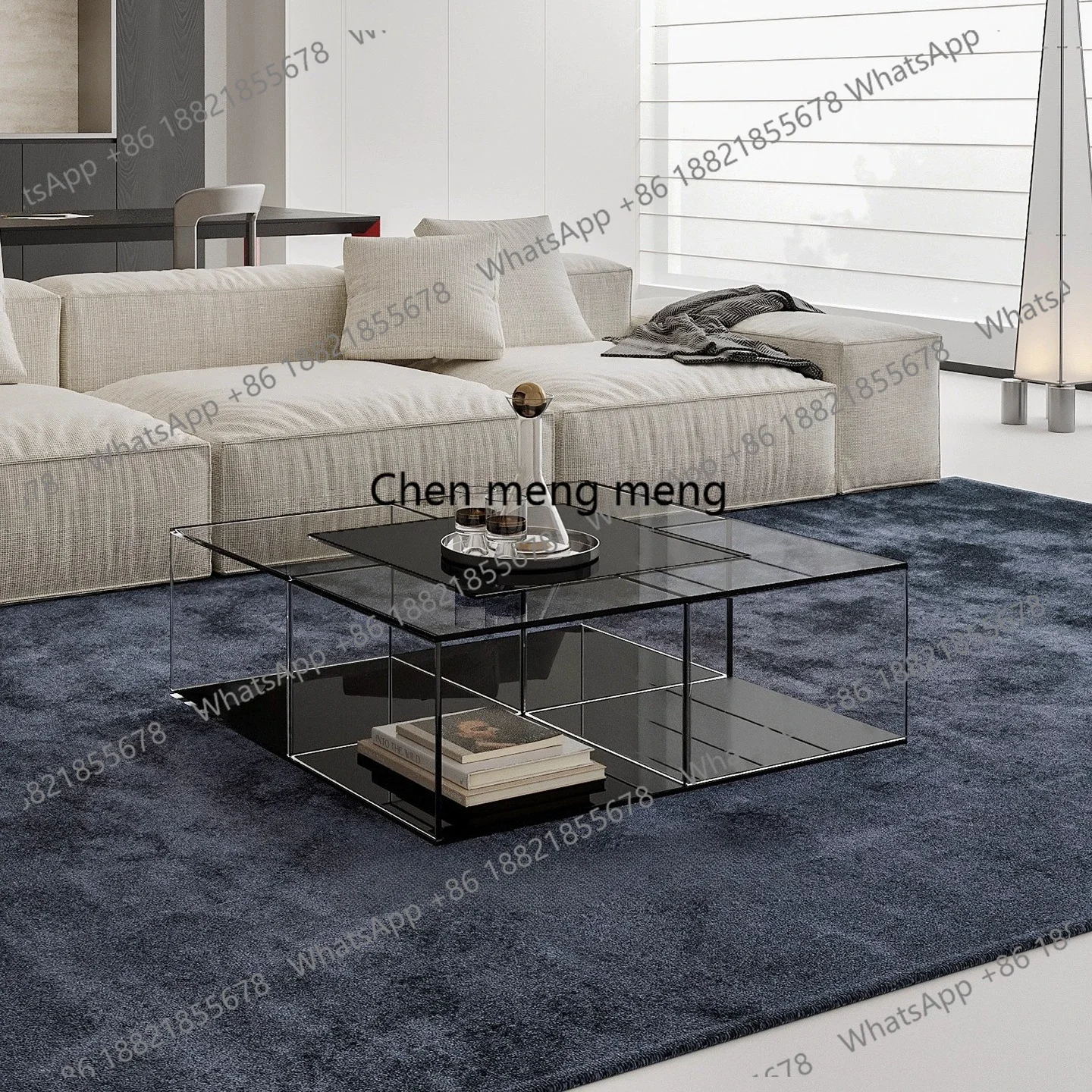 

Итальянский минималистичный акриловый кофейный столик для гостиной, домашний, в стиле лёгкой роскоши, высококачественный, из чёрного стекла.