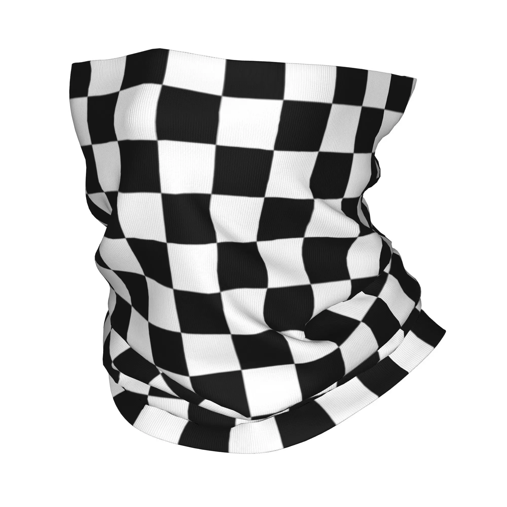 Custom Black And White Checkerboard Pattern Bandana Winter Neck Warmer  Wrap Face Scarf for Ski Geometric Tartan Gaiter Headband