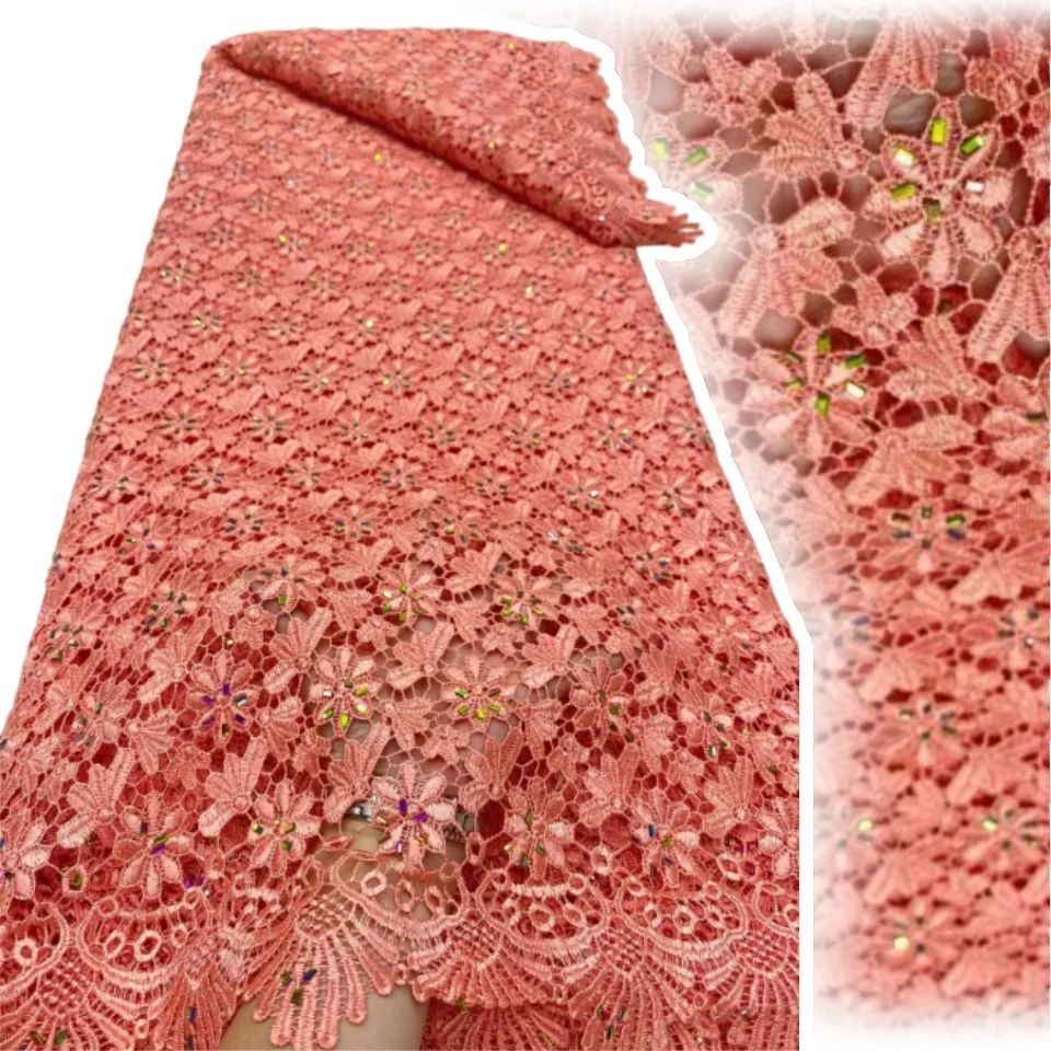 

Nigerian Water Soluble Lace Sequins Fabric High Quality Elegant African Cord Guipure Lace Fabric for Wedding Dress 2025 TP1470