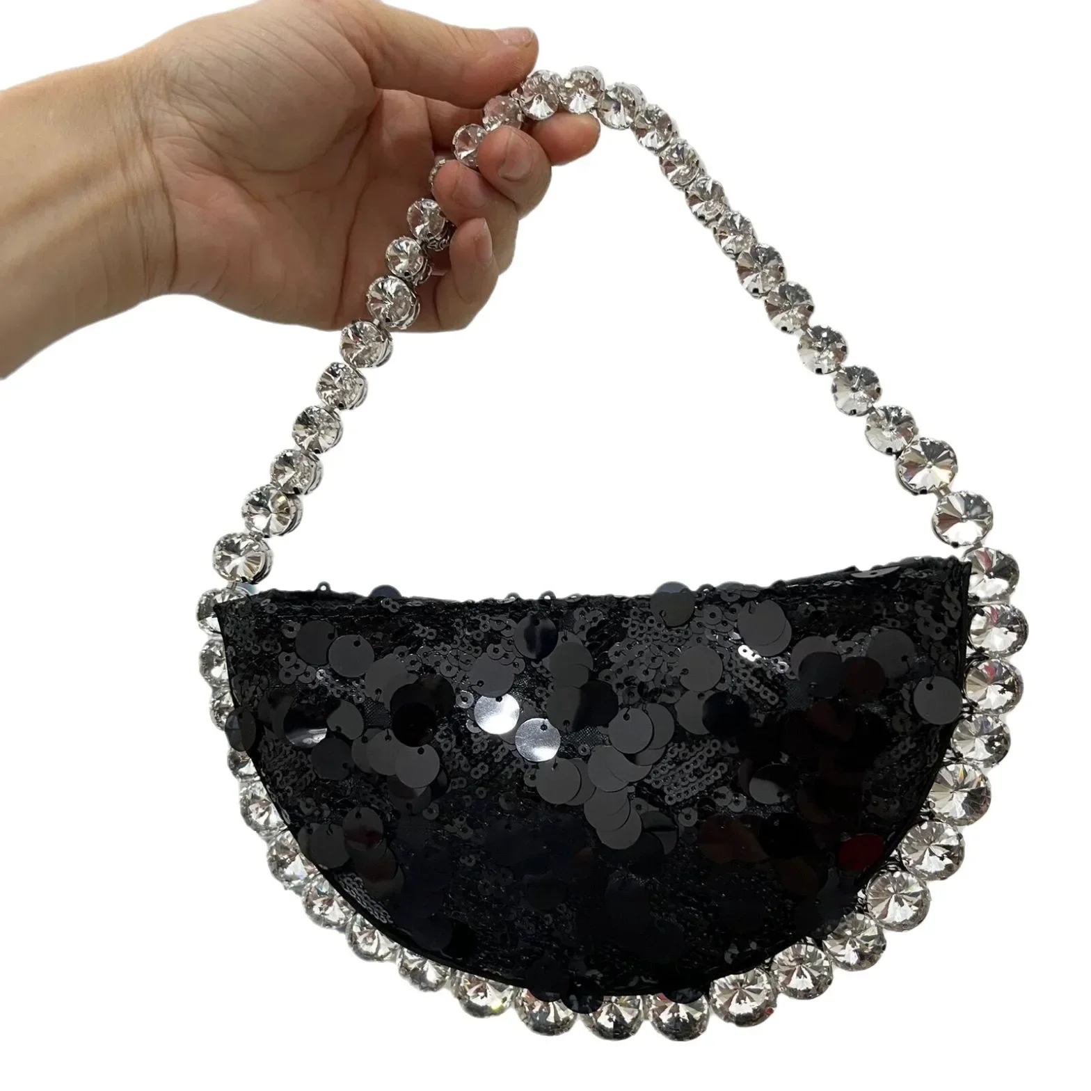 Women Rhinestones Evening pouch tote Bag shining Crystal Party Wedding half moon Bag silver gold black purple wholsale