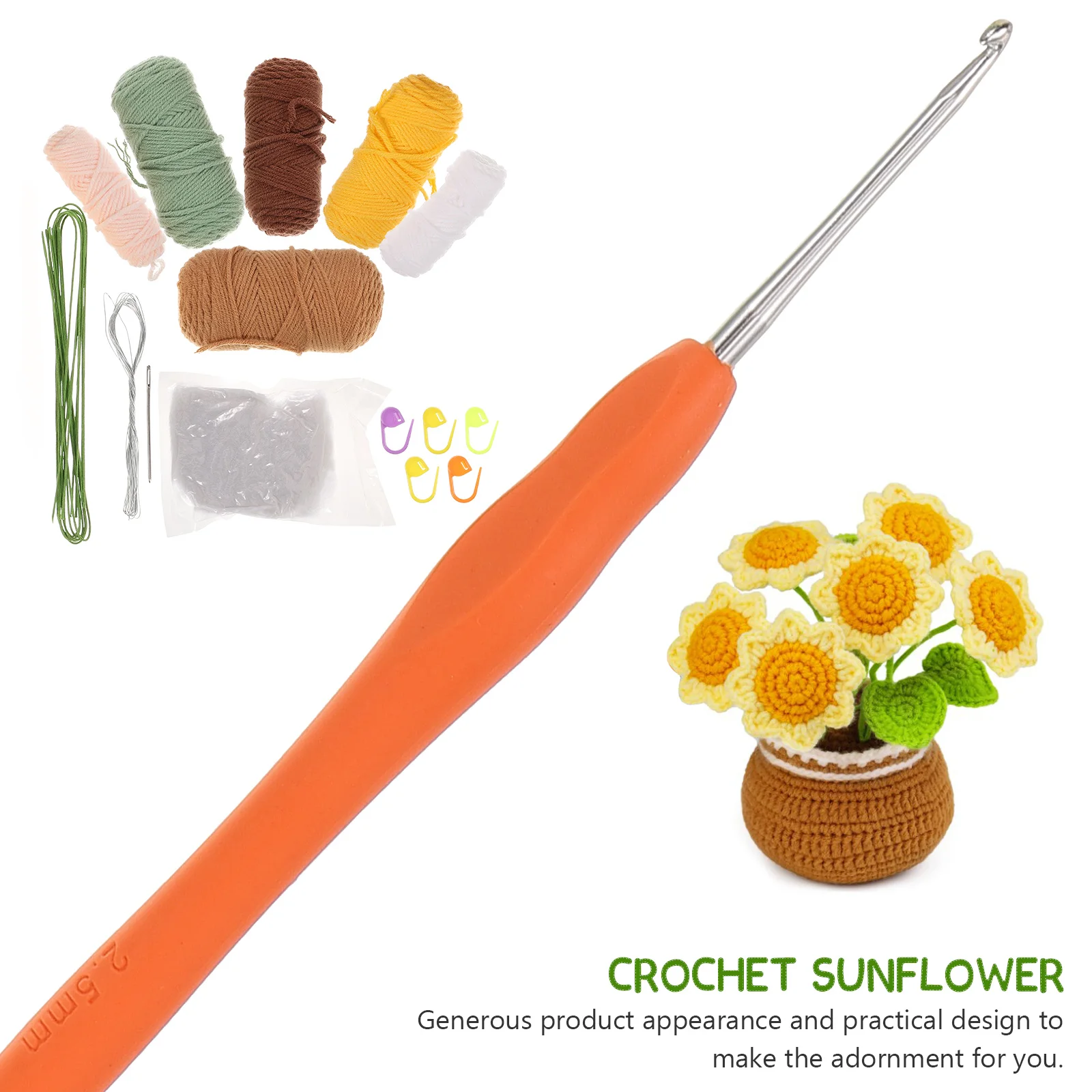 

1 set 1 Set Crochet Potted Sunflower Diy Kit Cloth Metal Desktop Home Decor Gift Lifelike Artificial Bonsai Ornament Adornment