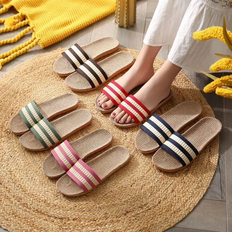 Linen slippers for women in spring and autumn couple's home indoor floor slippers lightweight all season linen slippers for men