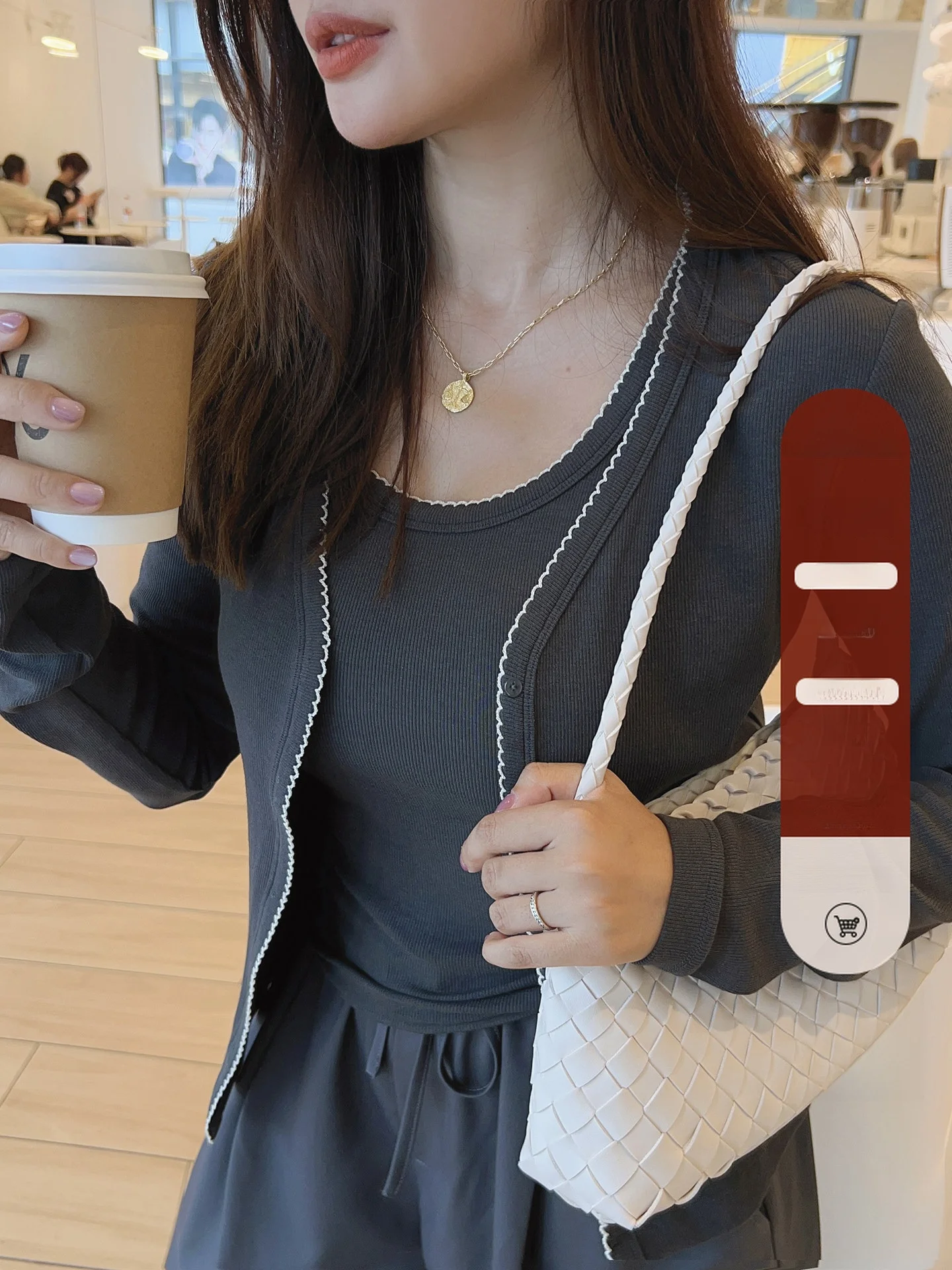 

Elwing Original Color Blo Double Curved Tooth Knitted Long Sve Vest Two Piece Set Slimming Women's Faion Cotton Blend