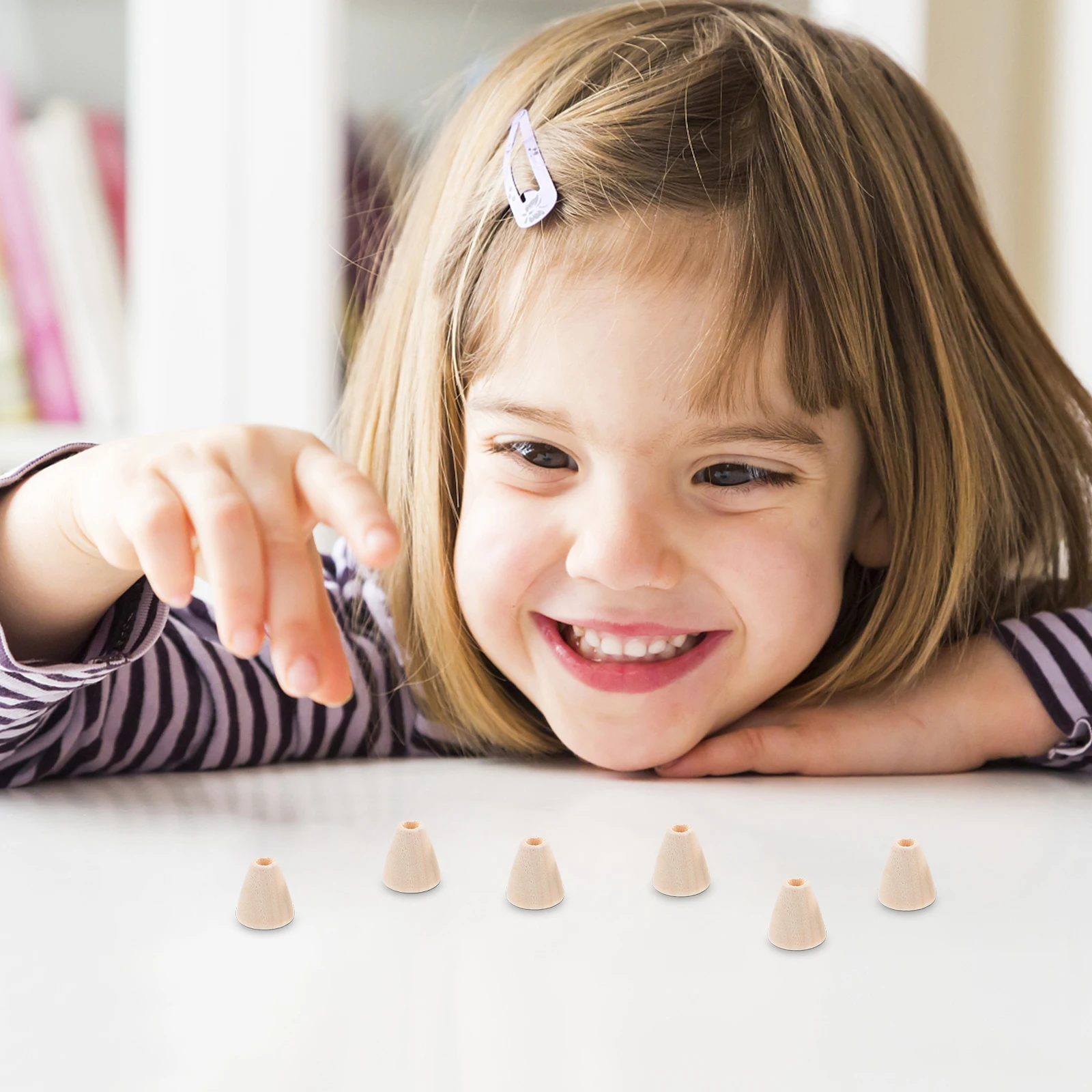 100 pçs forma de cone contas de madeira crianças diy artesanato kit natural inacabado contas para fazer jóias atividades de aprendizagem em casa escola