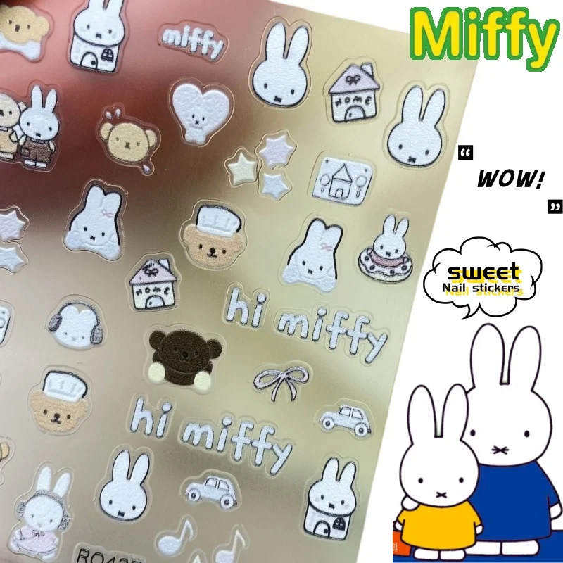 

New Miffy animation peripheral kawaii nail stickers high-looking girly heart embossed three-dimensional nail sticker decoration