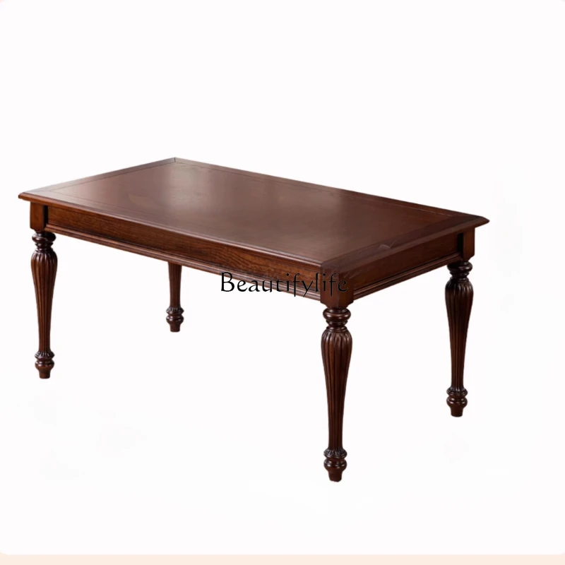 

American pure solid wood small apartment retro home long dining table dining room right angle dining table