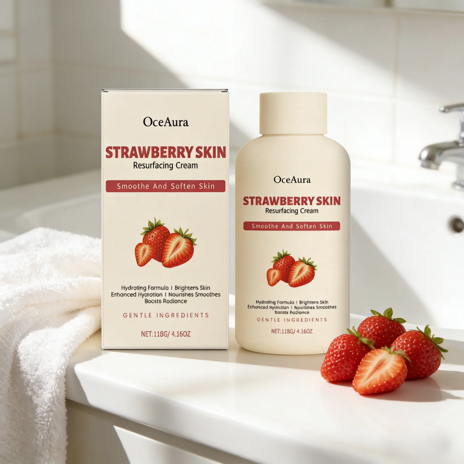 OceAura Strawberry Body Cream Salicylic Acid for Acne Remover Lighten Skin Resurfacing Glycolic Acid Moisturizing Body Cream - view 4
